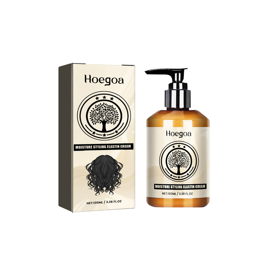 Hoegoa Moisturize Styling Elastin Cream, Curls Volumizing Shine Natural Puffiness Styling Conditioner