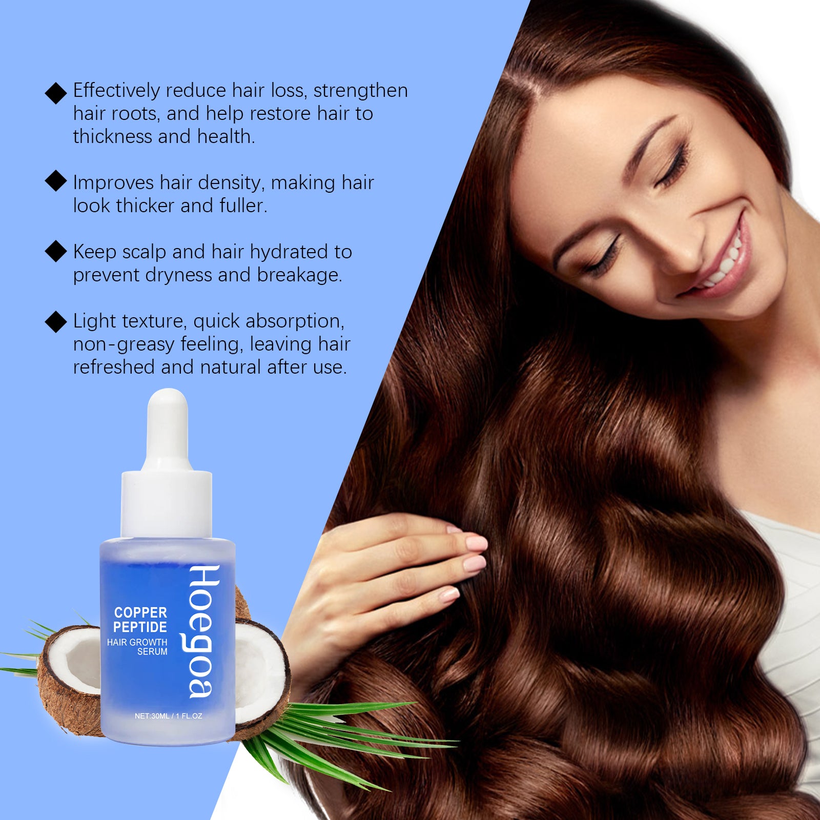 Hoegoa Copper Peptide Hair Serum, Nourishes Scalp, Nurses Roots, Restores Fluffy And Strong Hair